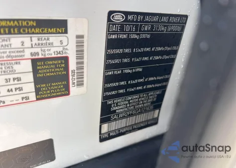 2016 Land Rover Range Rover Sport 3.0L V6 Supercharged Hse z USA, uszkodzony, nr VIN SALWR2PF6GA121635